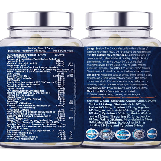 Marine Collagen, Hyaluronic Acid, Biotin, Vitamins, Minerals & Superfood - 35 Ingredients