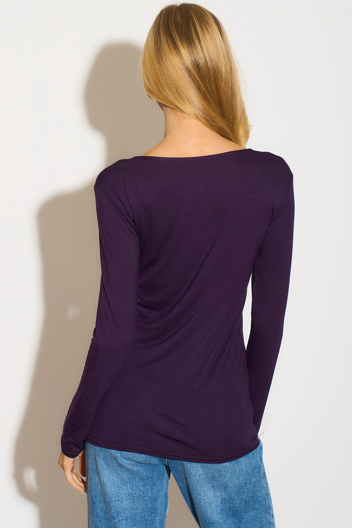 Purple Round Neck Long Sleeve Top