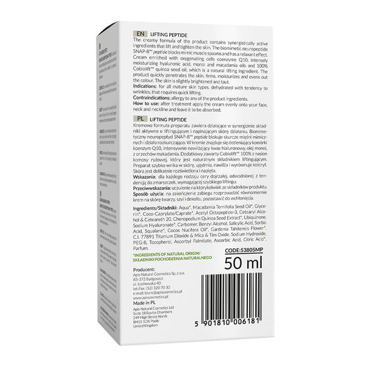 Apis Lifting Peptide Lifting And Tensing Cream with SNAP-8 Peptide | 50ml | Botox-Like