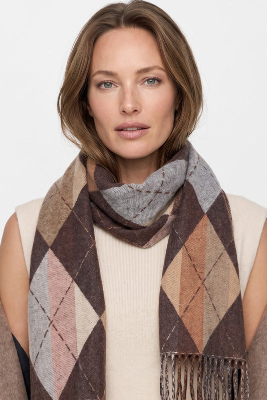 Brown Argyle Pattern Scarf