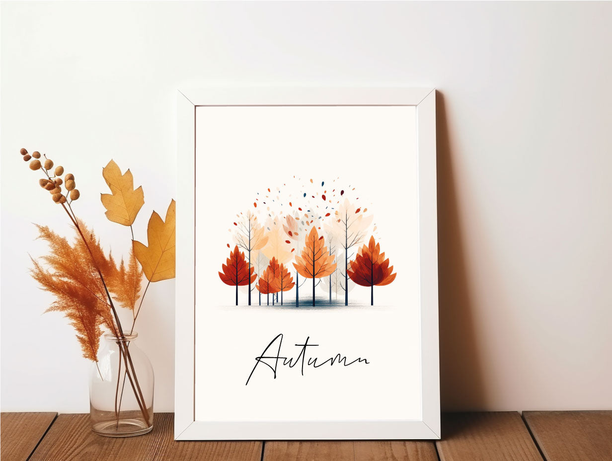 Autumn Watercolour Leaf Trees Seasonal Wall Home Decor Print