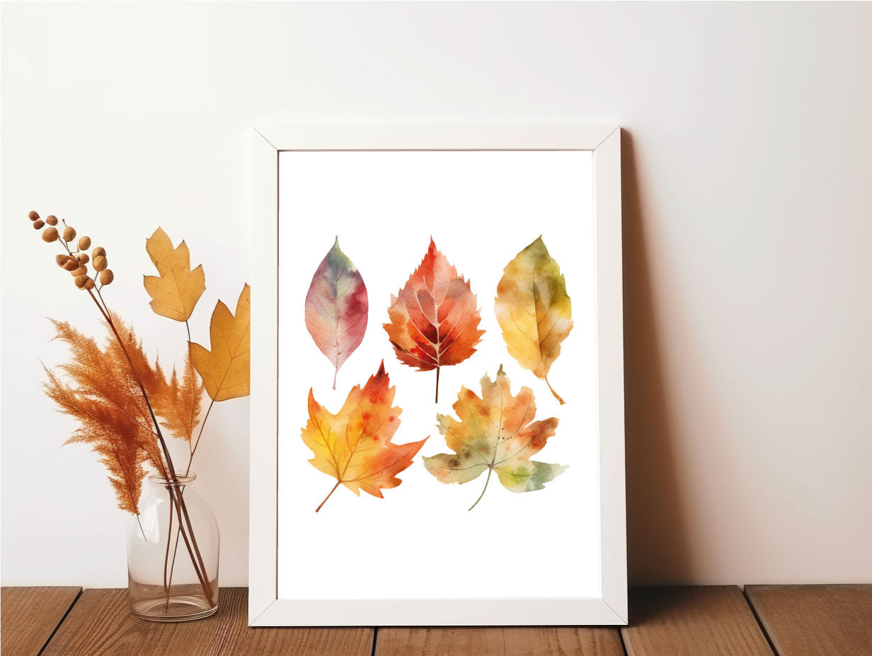 Autumn Watercolour Leaves Seasonal Wall Home Decor Print
