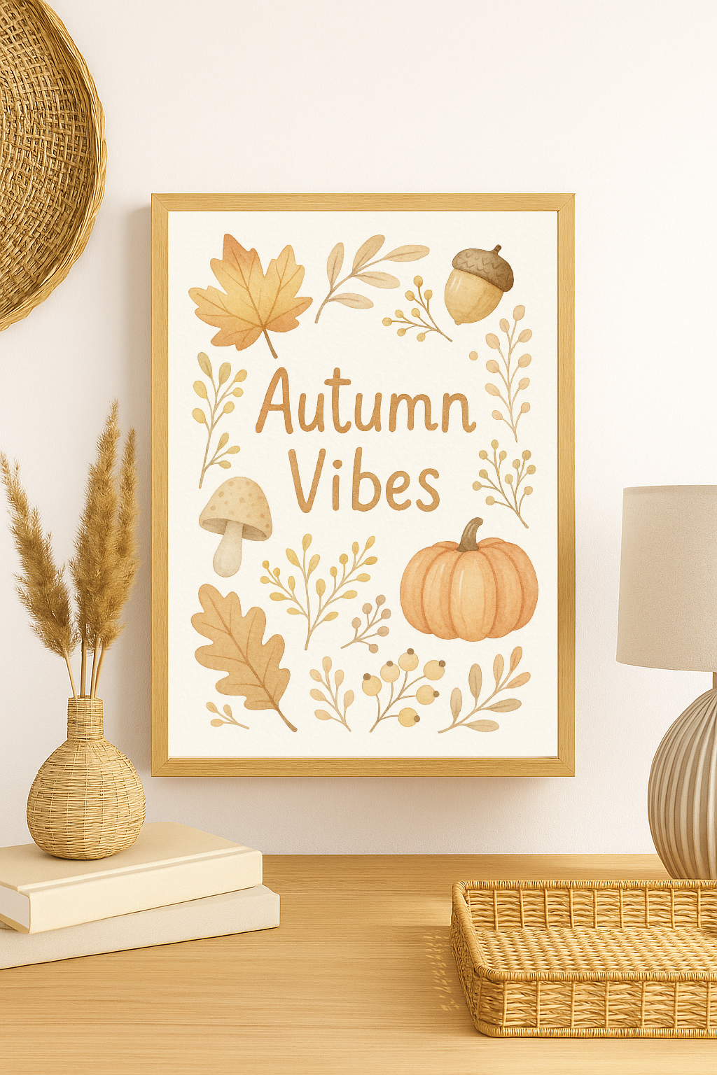 Autumn Vibes – Cosy Minimalist Fall Wall Art with Pumpkins & Leaves