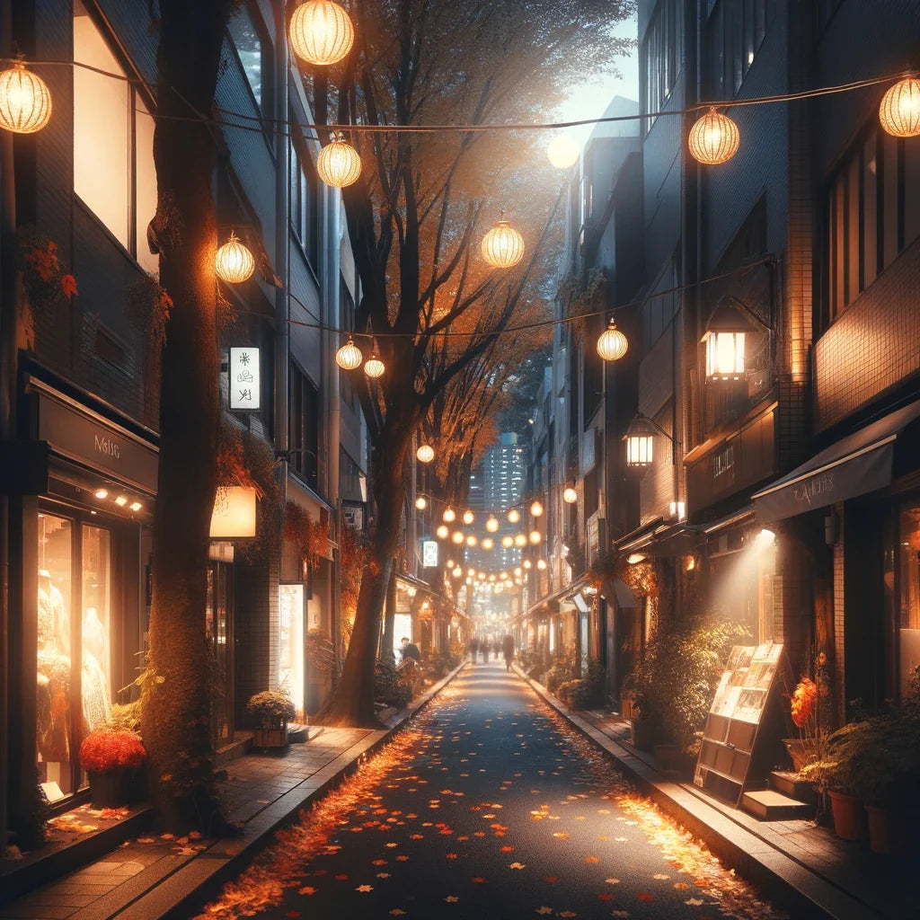 Autumn Alley at Night Cotton Cushion