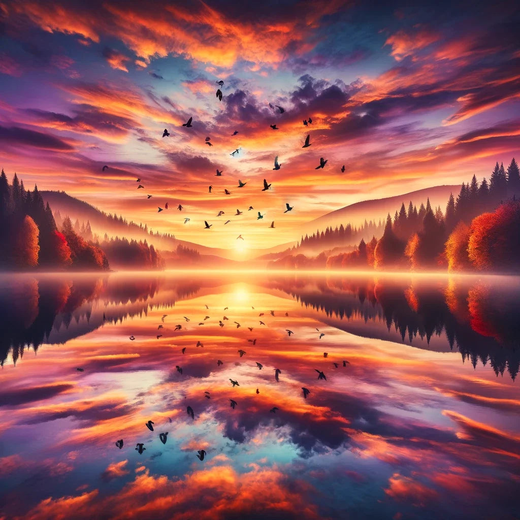 Autumn Lake Sunset Canvas