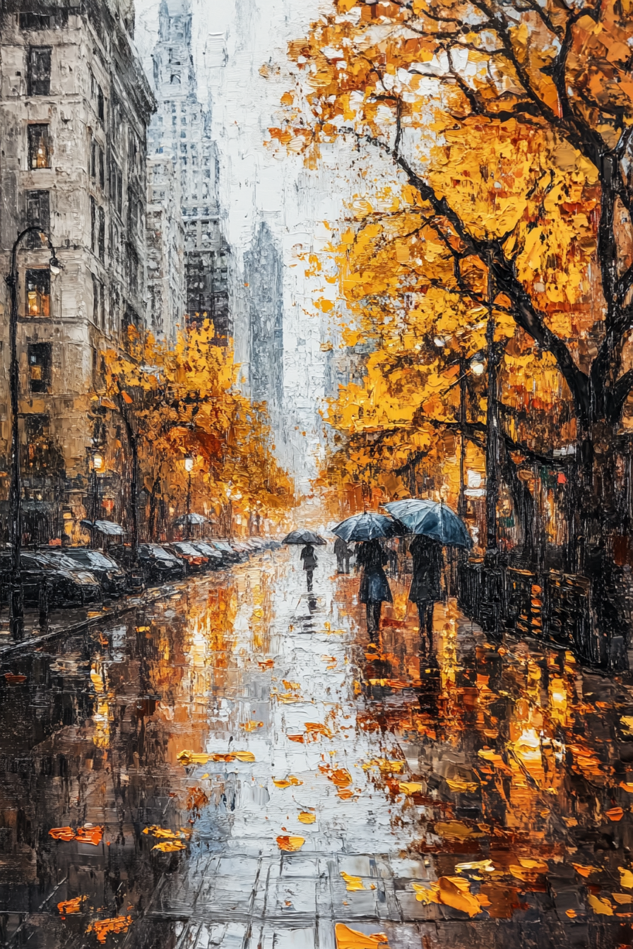 Autumn Rain City Canvas