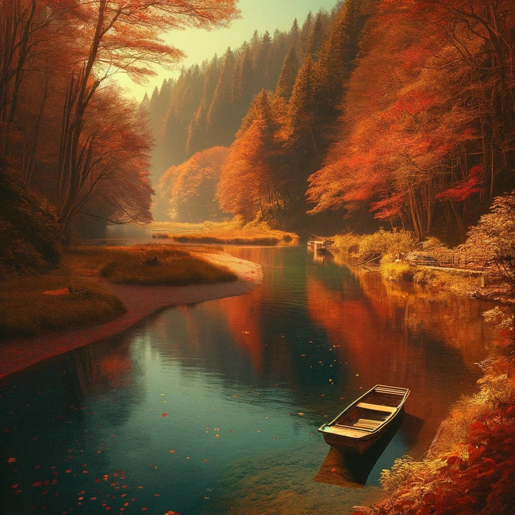Autumn River Tranquility Cotton Cushion