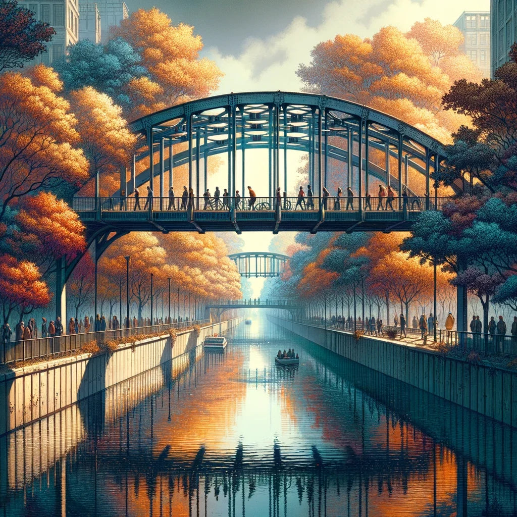 Autumn Urban Bridge Canvas