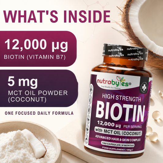 Biotin 12,000 mcg with MCT Oil, 180 Capsules | 6 Months | Vegan Certified