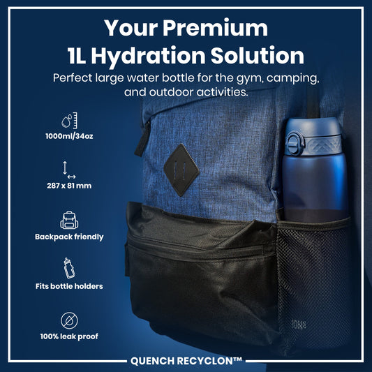 Leak Proof 1 litre Water Bottle, Recyclon, Navy, 1L