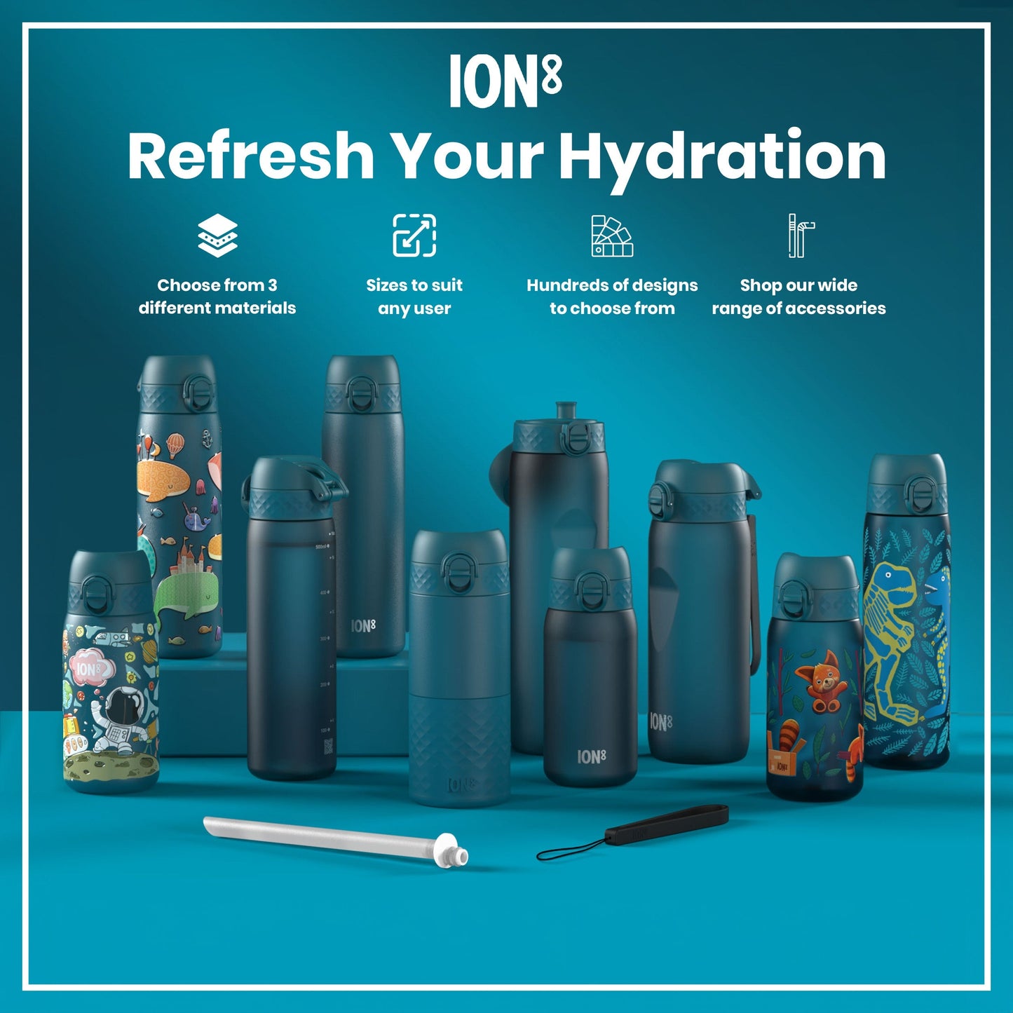 Leak Proof Slim Thermal Water Bottle, Insulated Steel, Wave, 500ml (17oz)