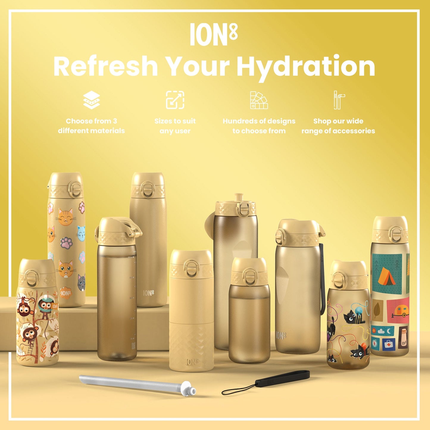 Leak Proof Slim Water Bottle, Stainless Steel, Diggers, 600ml (20oz)