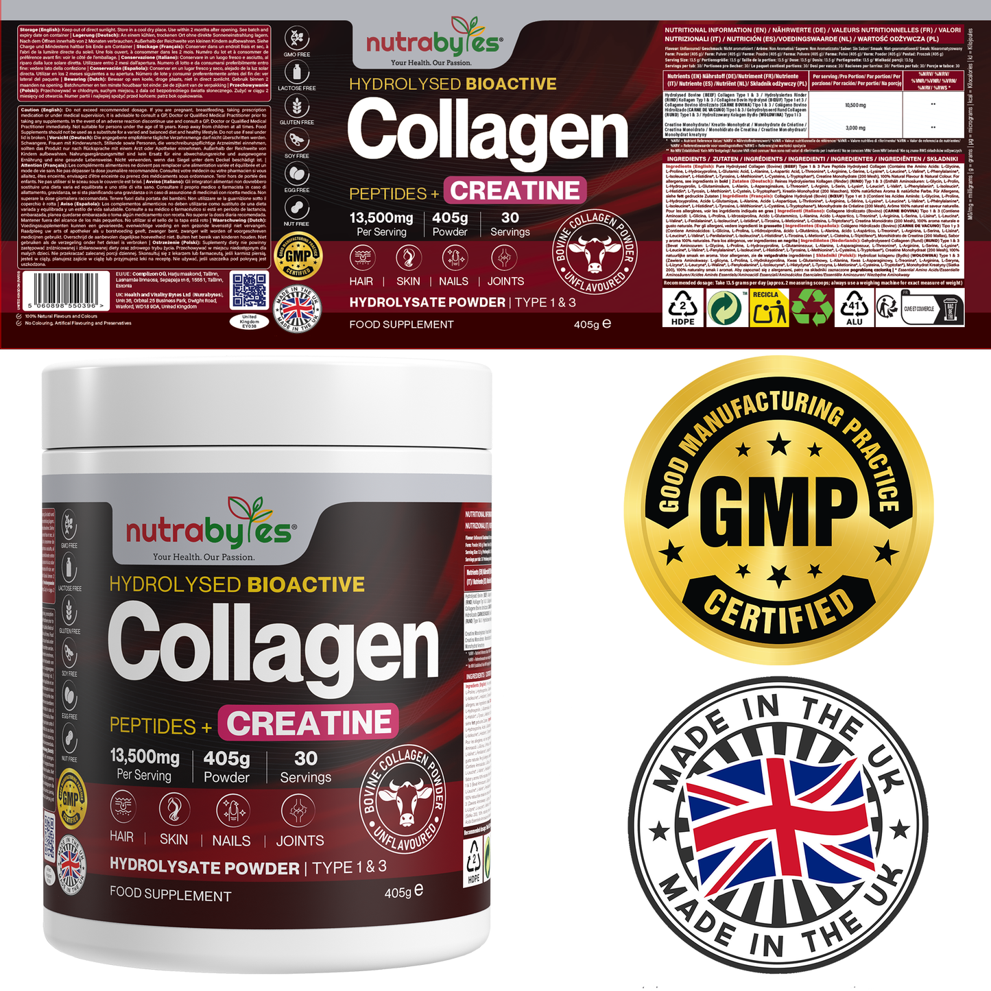 Collagen Powder with Creatine Monohydrate | Ultimate Beauty & Fitness Combo | Unflavoured | 405g