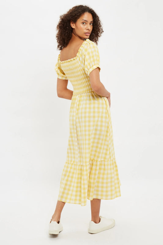 Louche Babette Picnic Checked Shirred Bodice Midi Dress