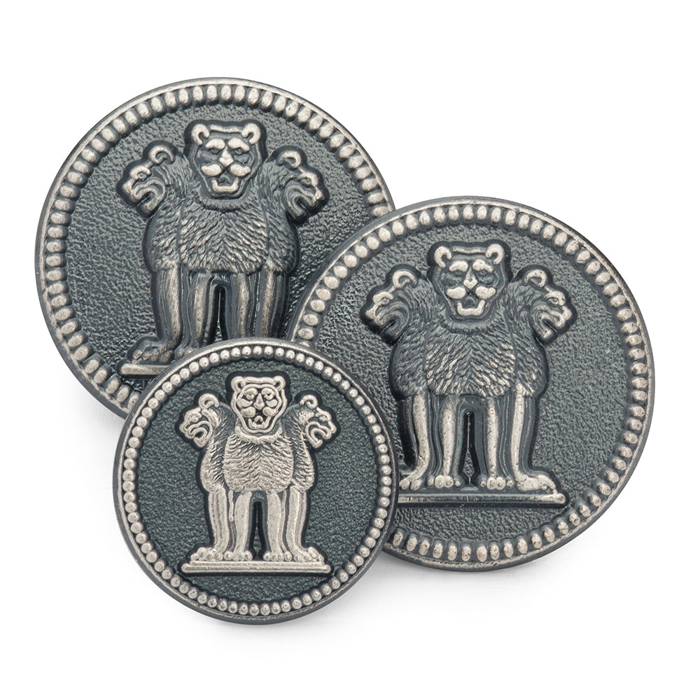 Three Lions Of Ashoka Blazer Button In Antique Silver