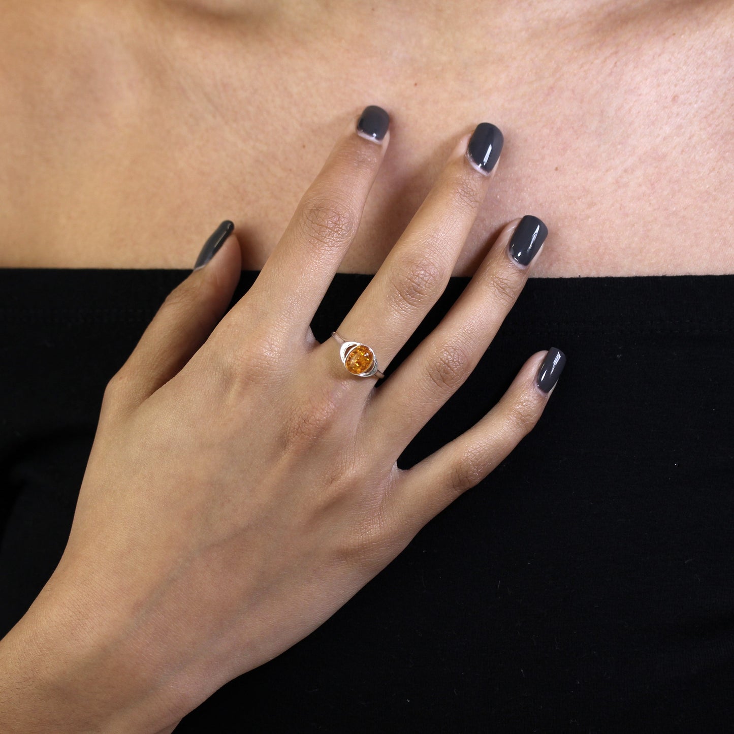 Small Sterling Silver & Baltic Amber Oval Ring