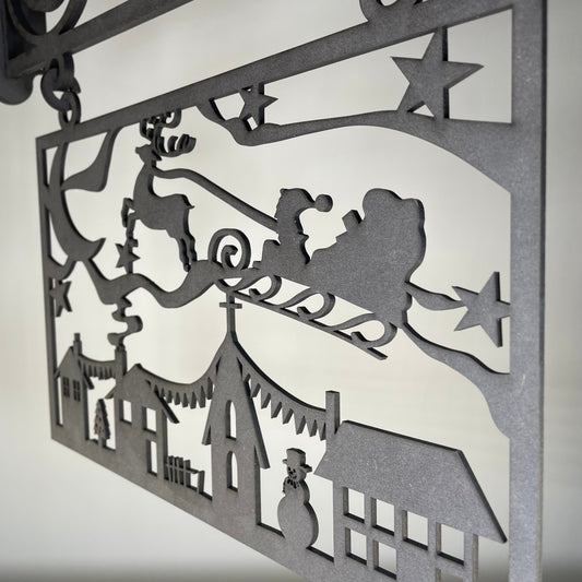 Hanging Novelty Santa Scene Sign - Handmade Ornament by Curious Rabbit ®