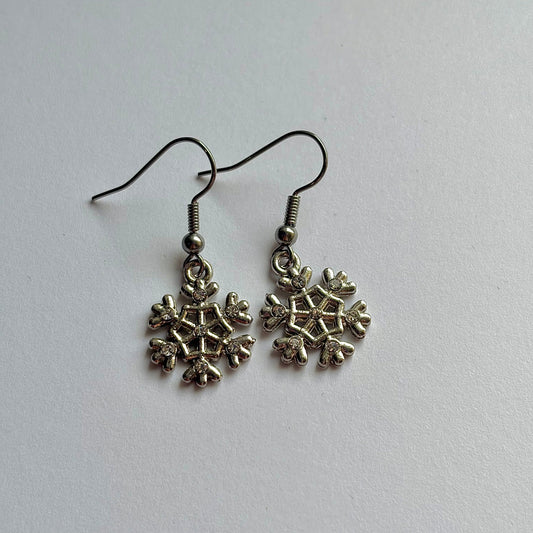 Silver snowflake Christmas earrings