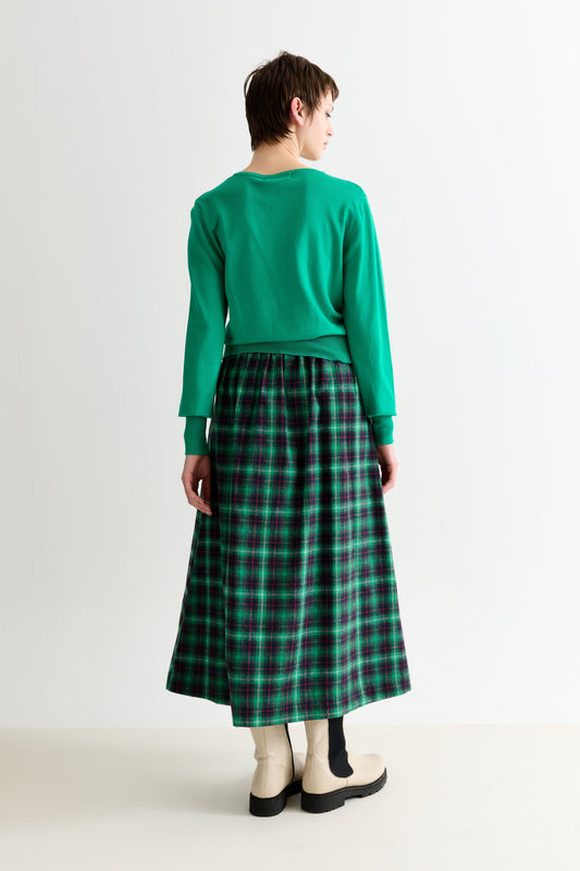 Bia Winter Check Button Through Skirt – Green