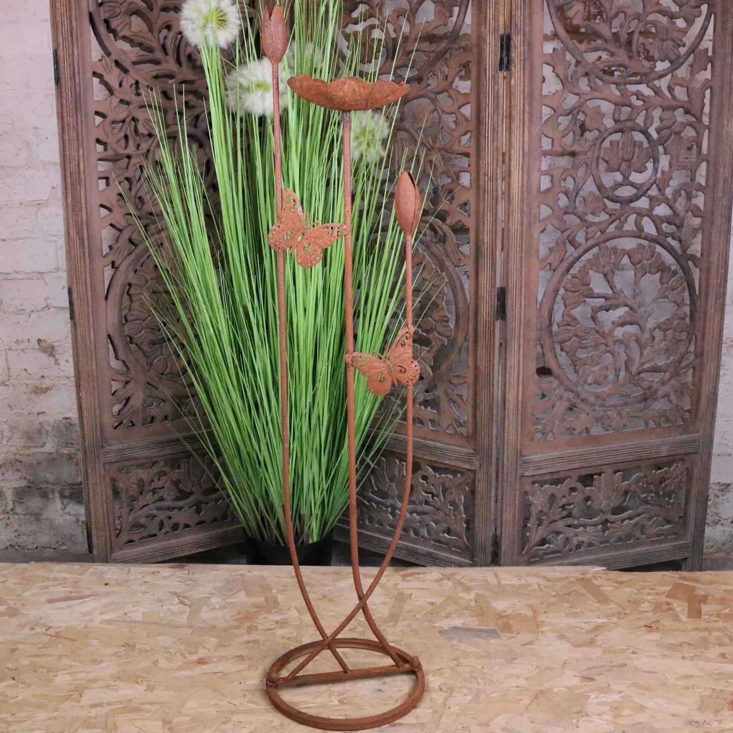 Bansari Flower Bird Feeder Rusted Metal Finish