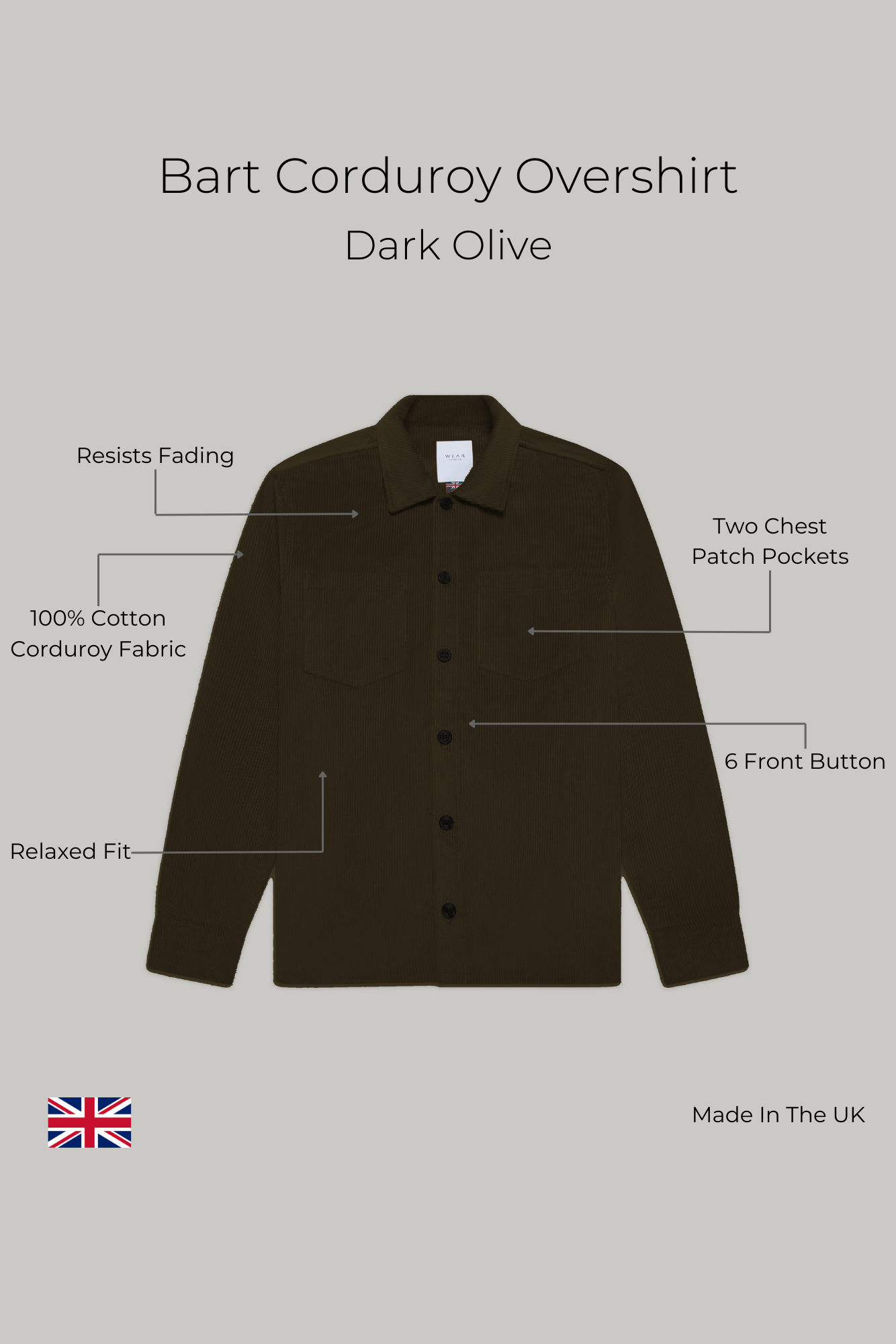 Bart Corduroy Overshirt - Dark Olive