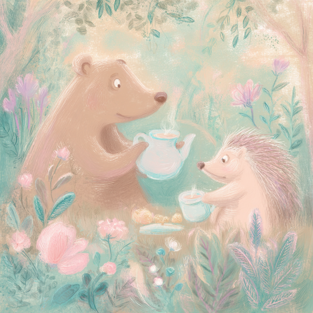 Bear and Hedgehog Tea Canvas