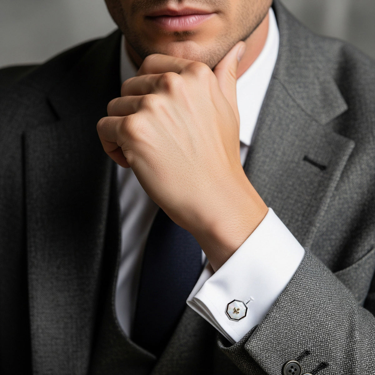 Sterling Silver Cufflinks With Mother Of Pearl And 9ct Gold