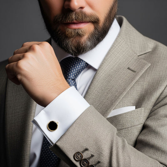 Onyx Round Cufflinks In Gold