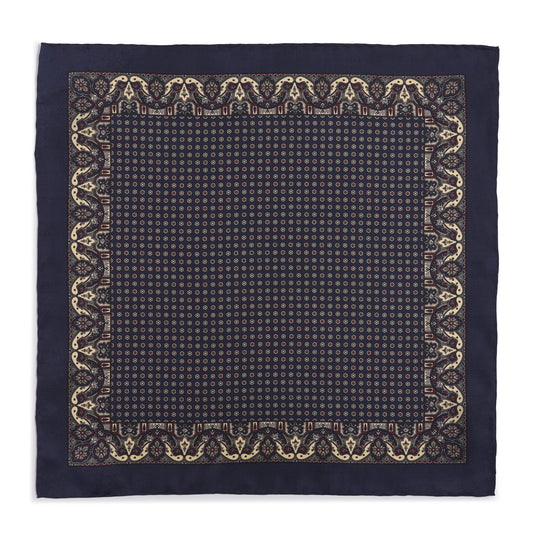 Ornate Paisley Silk Pocket Square In Navy