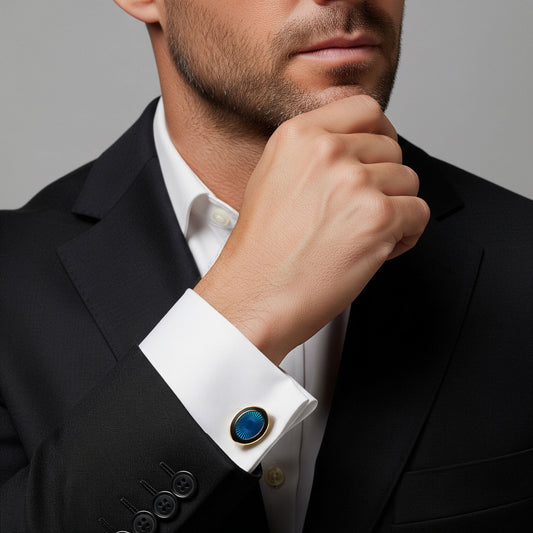 Sunburst Enamel Cufflinks In Sapphire Blue