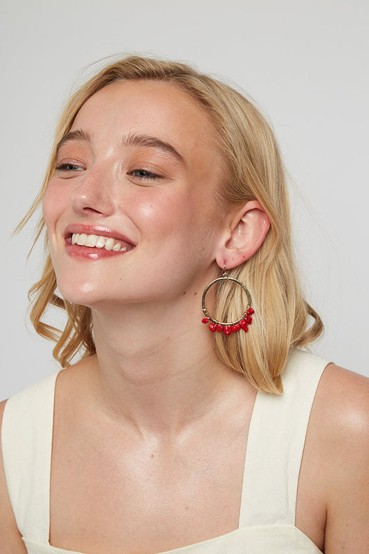 Louche Bernie Hoop With Red Stone - Gold