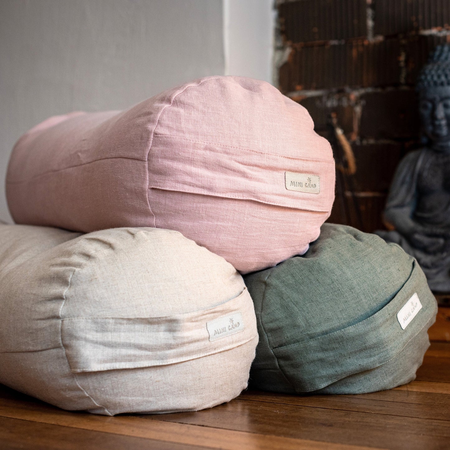 MINICAMP Yoga Bolster Meditation Cushion from 100% Linen in Forest Green