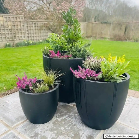 IDEALIST Lite 40cm Garden Planter | Washed Light Concrete Egg Round Planter | Contemporary Outdoor Plant Pot D40 H40 cm, 50L