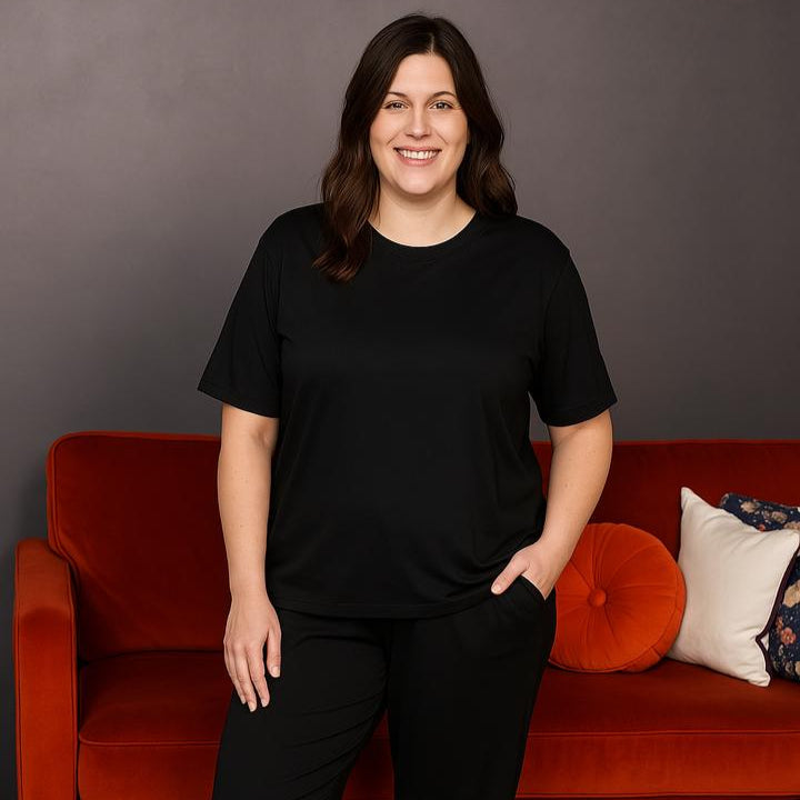 Black Luxurious Cotton Breastfeeding Loungewear Short Sleeve