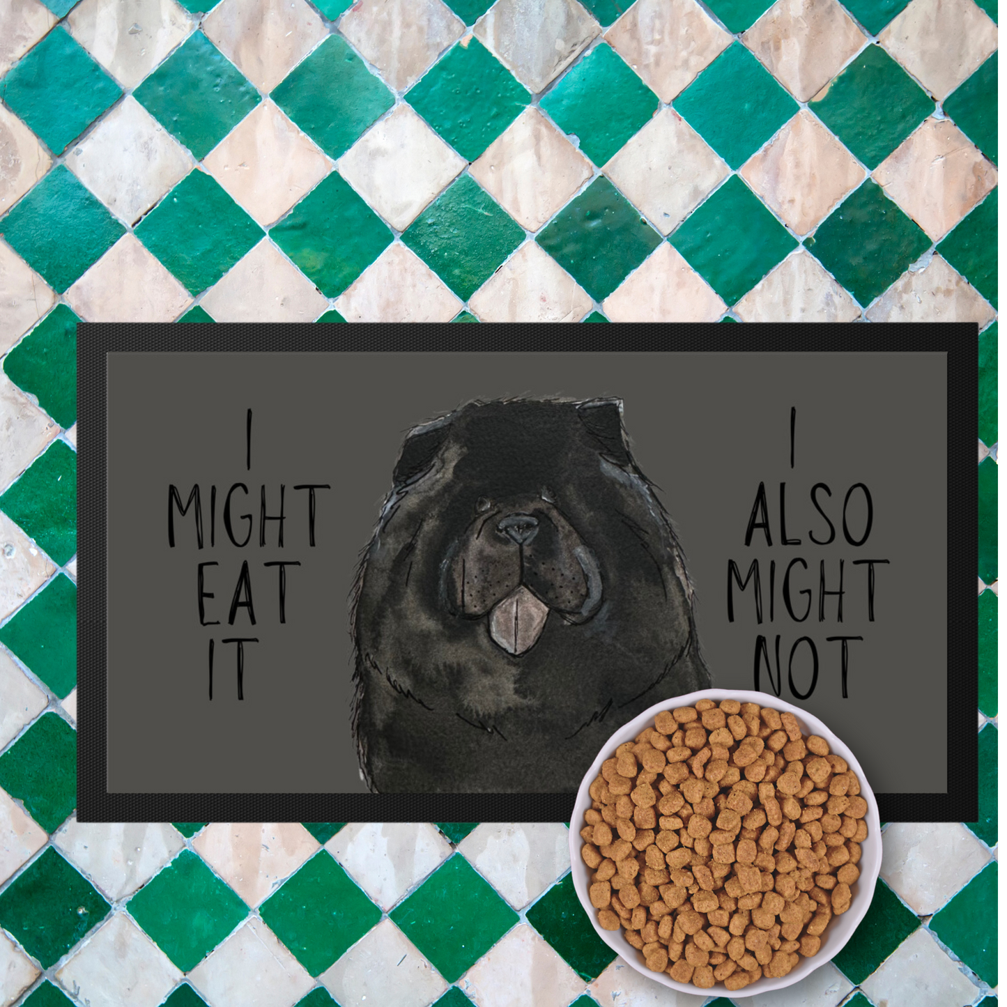 Black Chow Chow Pet Bowl Mat – Keep Mealtime Stylish and Clean