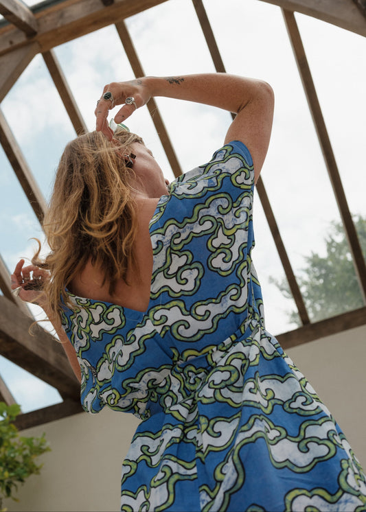 Blue Clouds Loose Fit EcoVera and Linen Jumpsuit