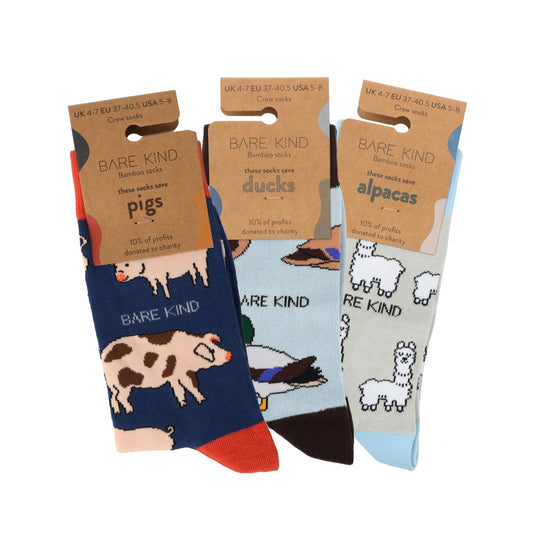 Blue Farm Animals Bundle of 3 Bamboo Sock Set