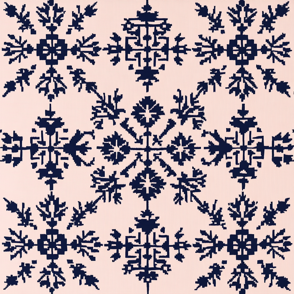 Blush Pink and Navy Modern Folk Art Cotton Cushion