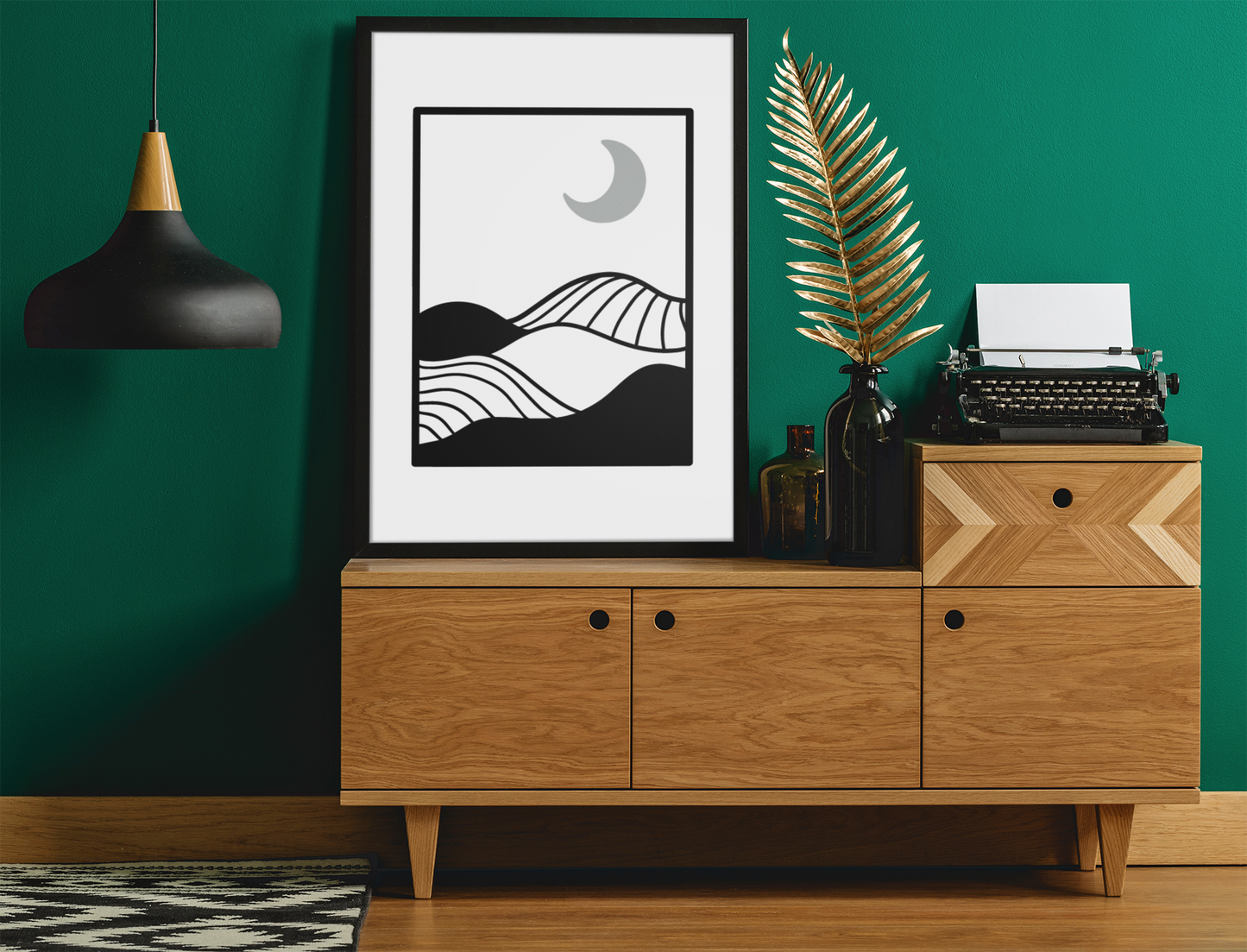 Boho Mountain Moon Scene Boho Hippie Simple Home Wall Decor Print