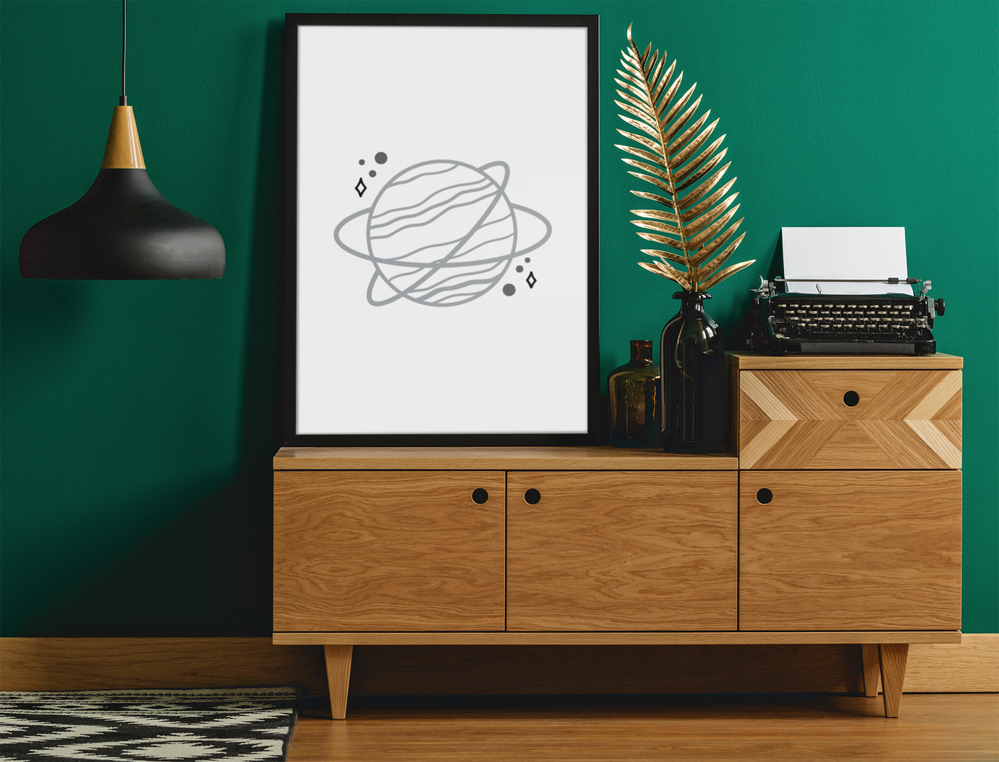 Boho Planet With Rings Boho Hippie Simple Home Wall Decor Print