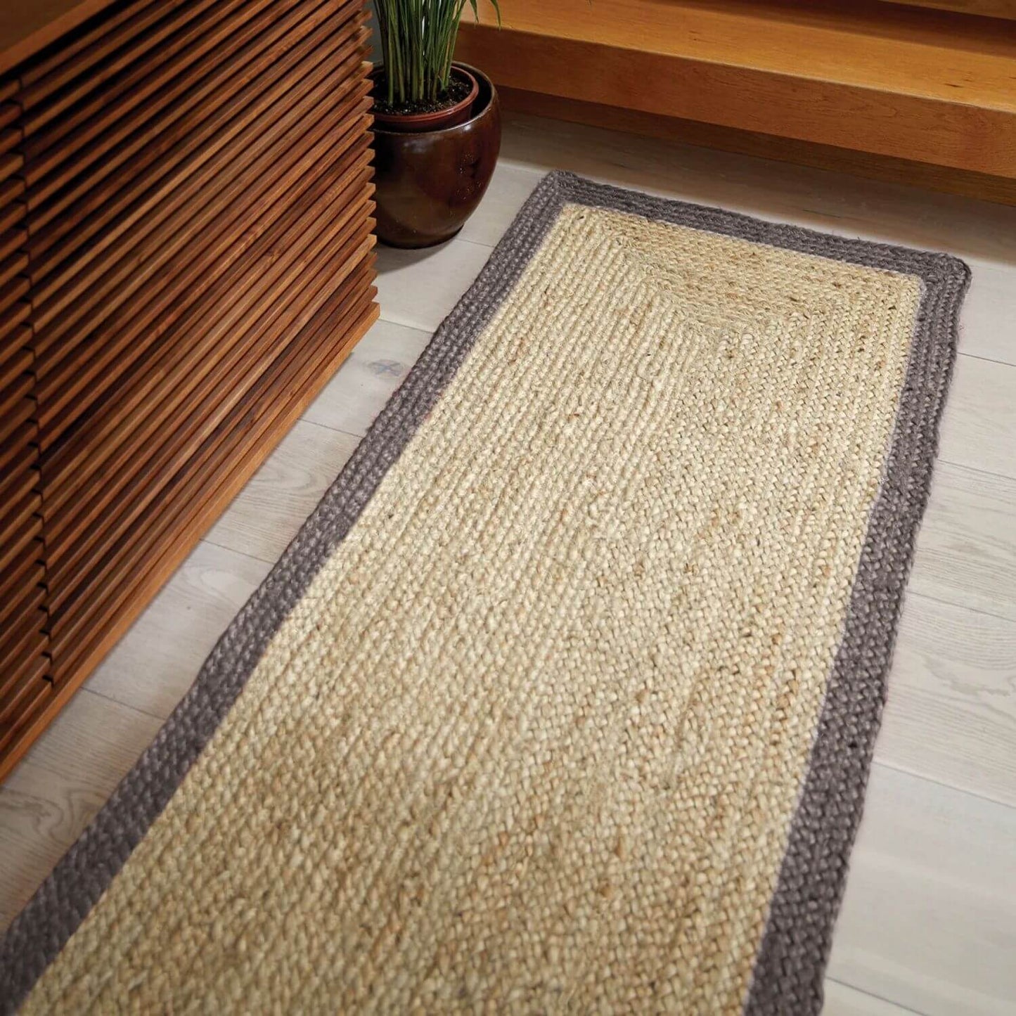 Bordered Grey Jute Rug