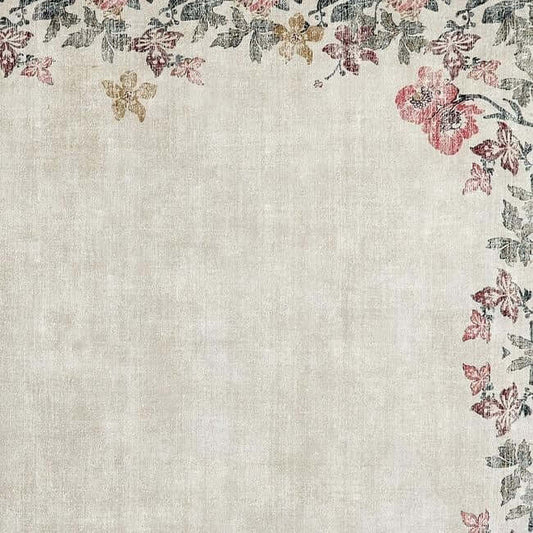 Eco-Washable Cream Rug Flower Design