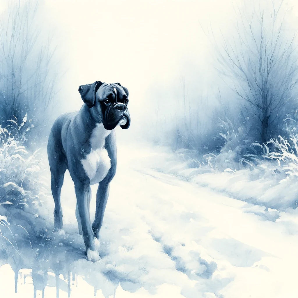 Boxer's Winter Walk Snowy Scene Canvas