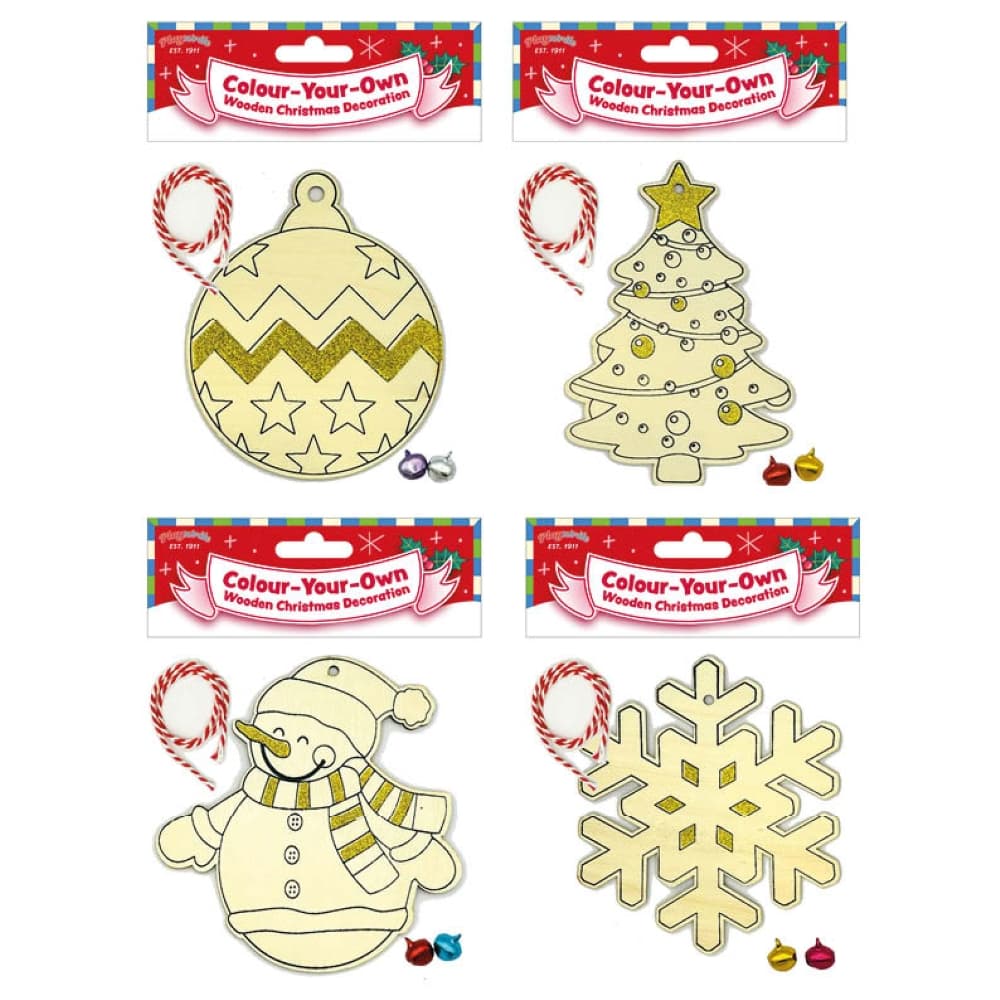 Children's Colour Your Own Wooden Christmas Glitter Decoration Ages 3+