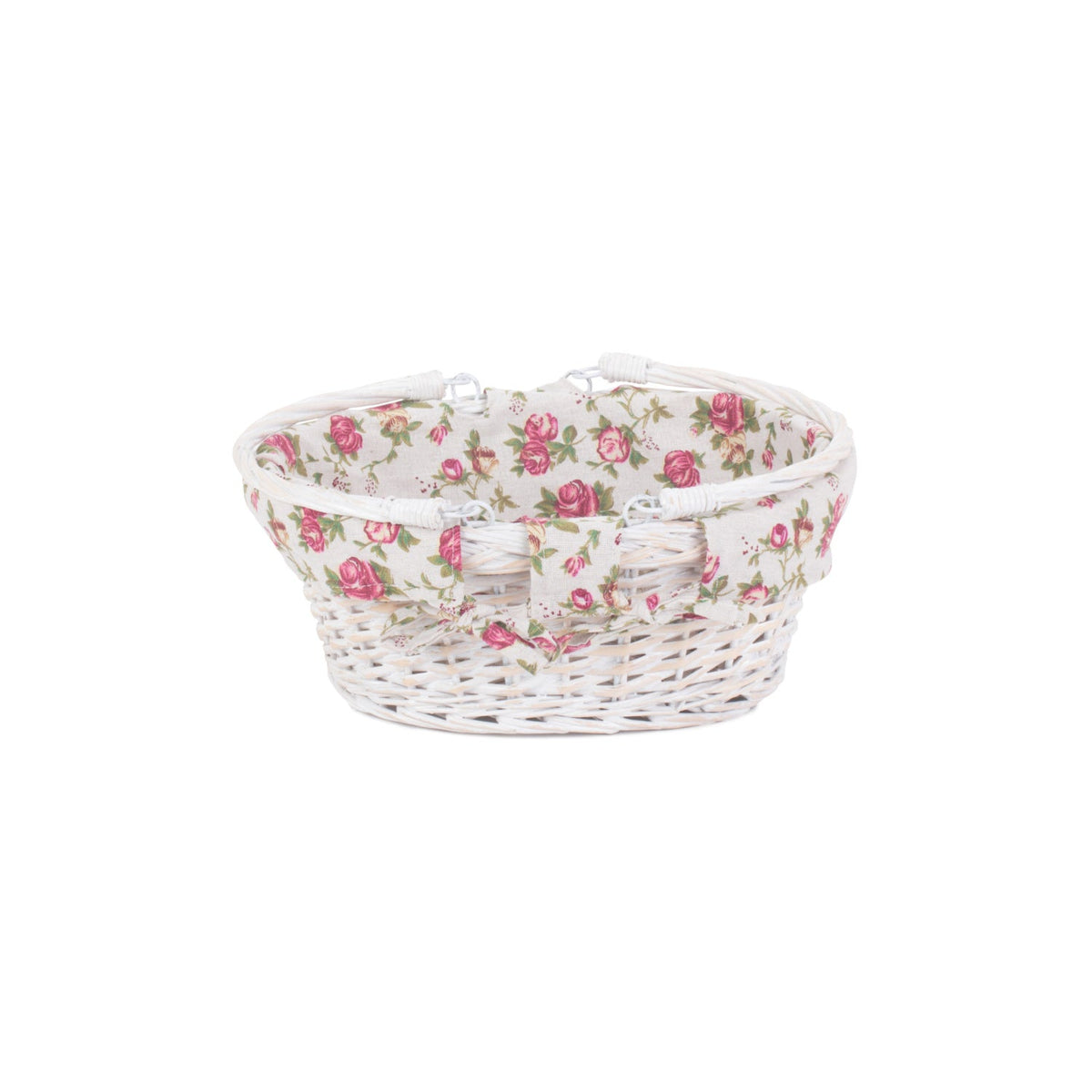 Small White Swing Handle Shopper With Garden Rose Lining