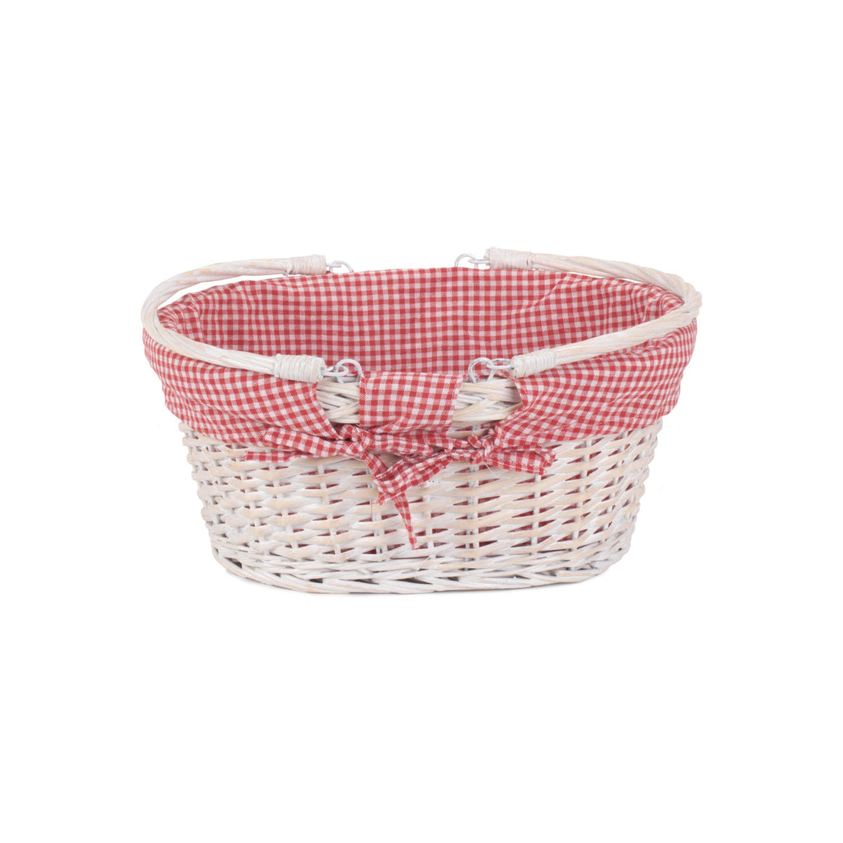 Medium White Swing Handle Shopper With Red & White Checked Lining