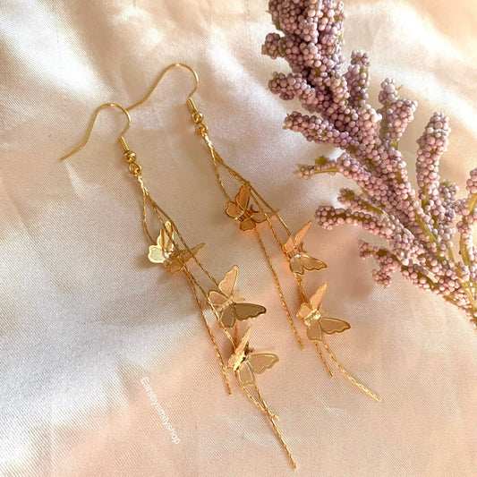 18k gold or silver plated butterfly chain trio earrings