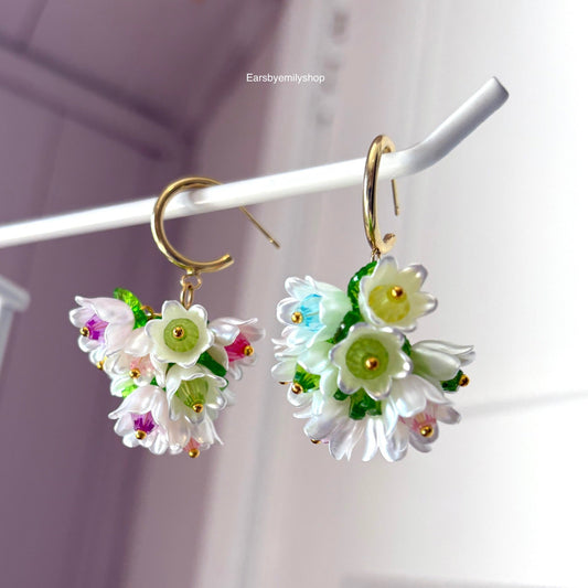 Cool gold plated large statement floral earrings