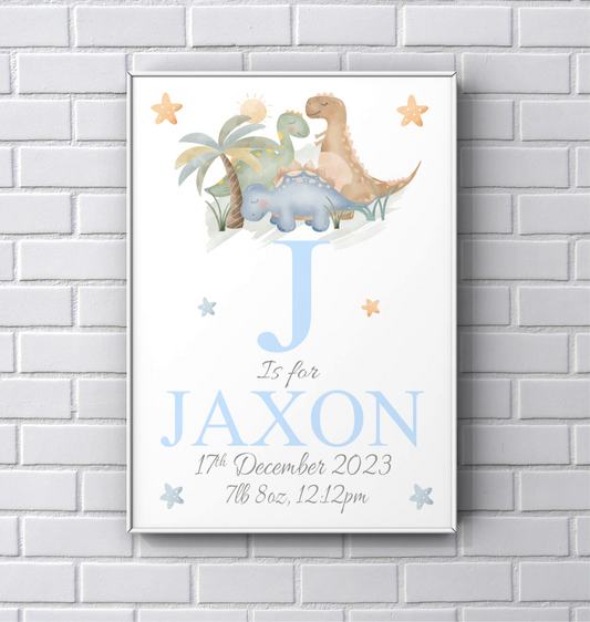 Personalised Dinosaur Newborn PRINT baby boy gift