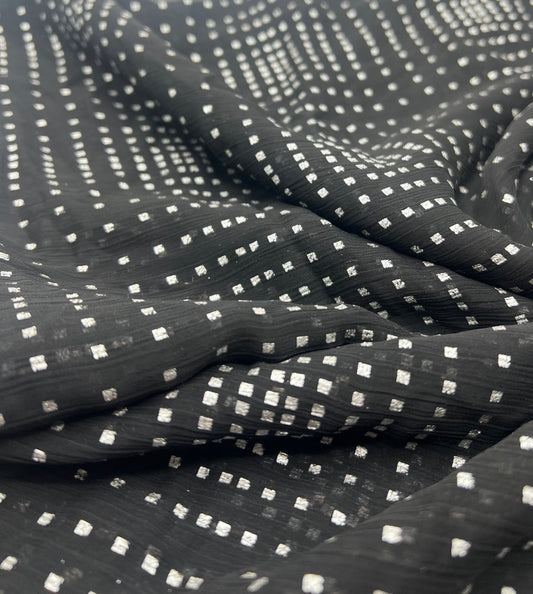 Black Silver Square Printed Chiffon Dress Fabric